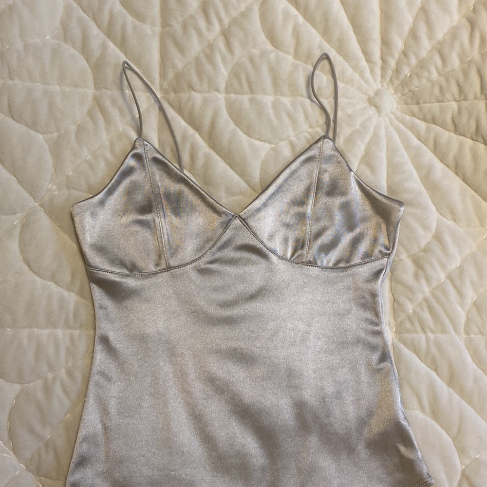 Garage Silver Satin Spaghetti Strap Bodysuit